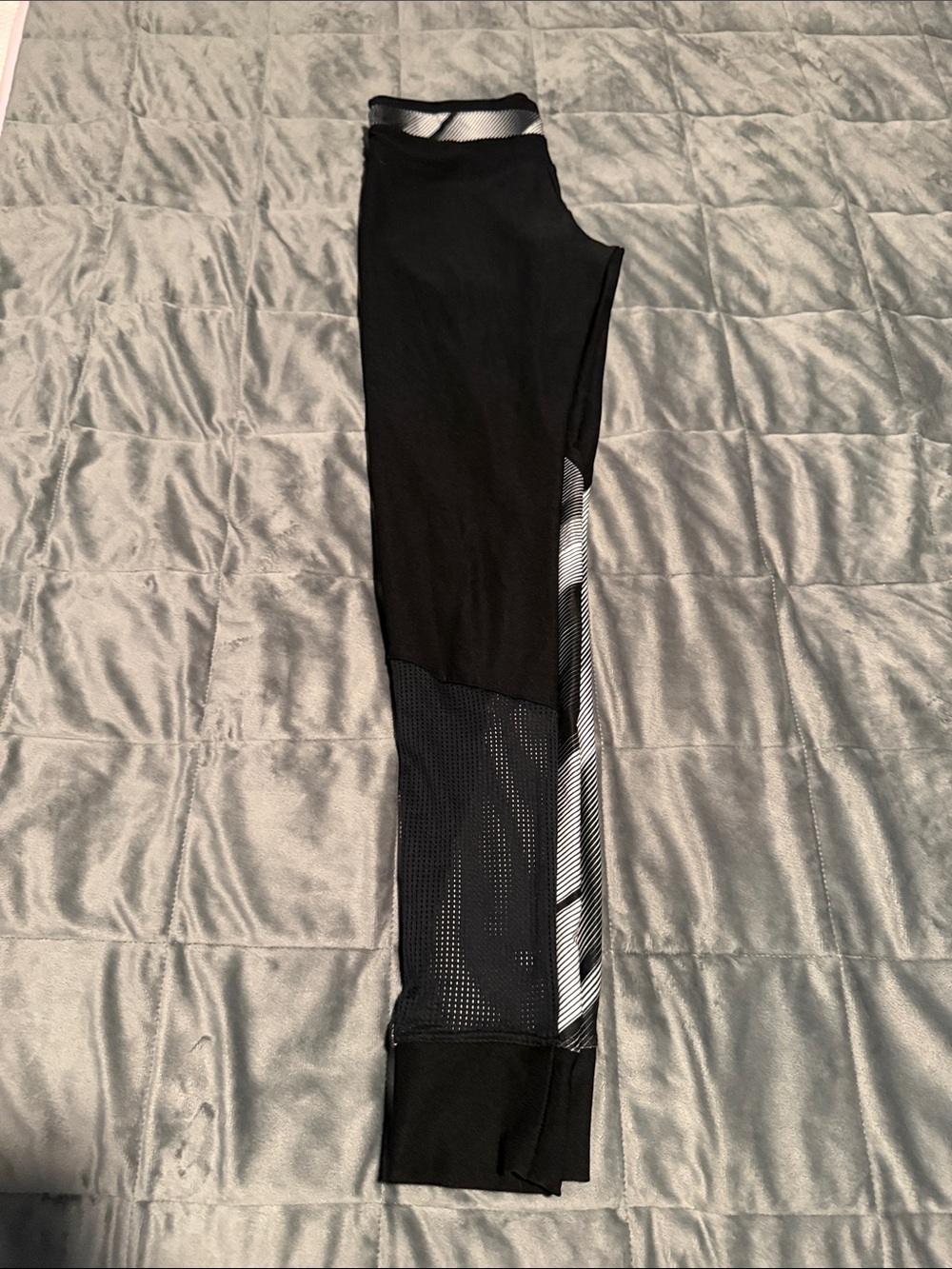 Women's Black Leggings with Mesh Panels and Stripe Detail